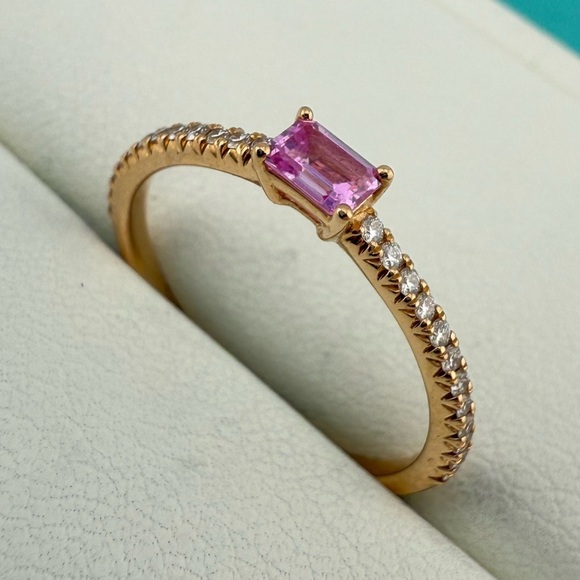 RARE Tiffany & Co. 18k Pink Sapphire Novo Horizon Ring with Diamonds Rose Gold - Picture 1 of 8